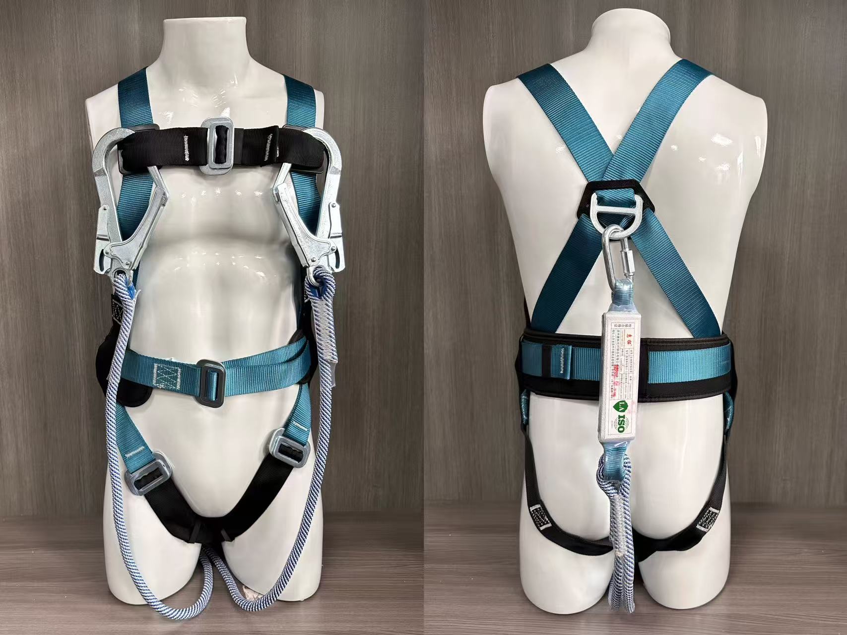 墨绿色缓冲双大钩安全带